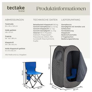 Tectake  Mobile Dampfsauna ThermaLuxe I 2 l Dampfgenerator mit 1000 W 15 Temperaturstufen und Timerfunktion 