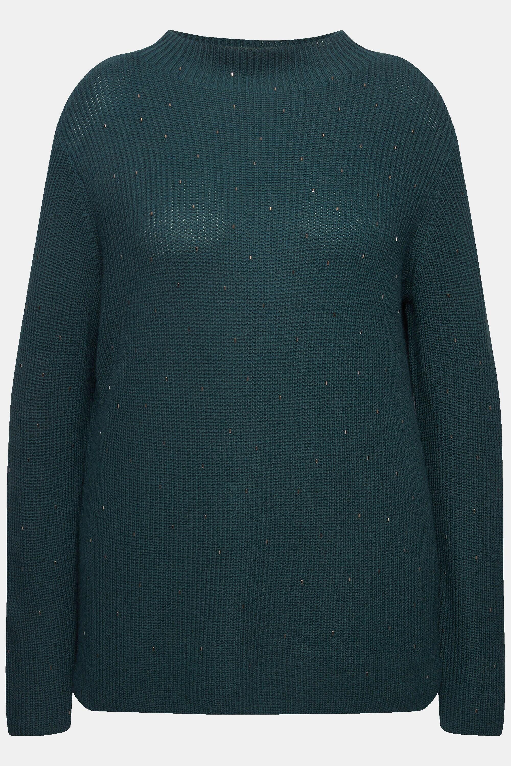 Ulla Popken  Pullover, Wollmix, Ziersteine, Stehkragen, Langarm 