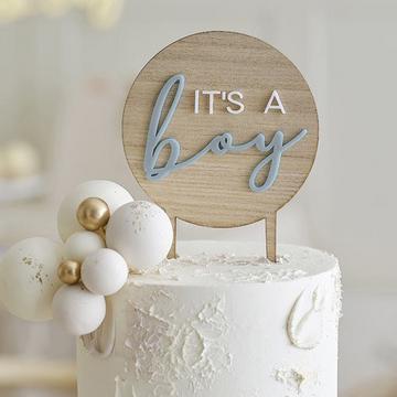 Cake Topper "it's a boy" babyblau