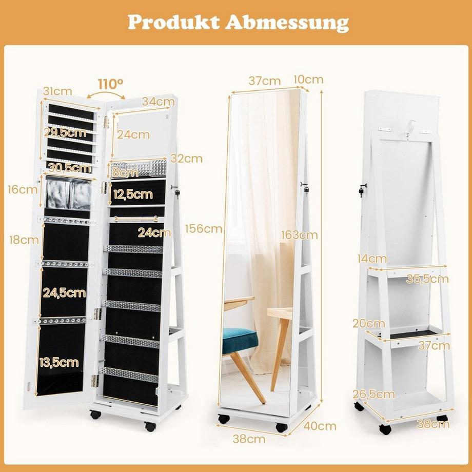 Northix Abschließbarer Schmuckschrank mit Spiegel  