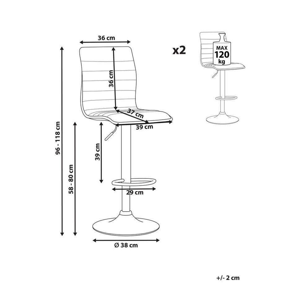 Beliani Lot de 2 chaises de bar en Cuir PU Moderne LUCERNE  