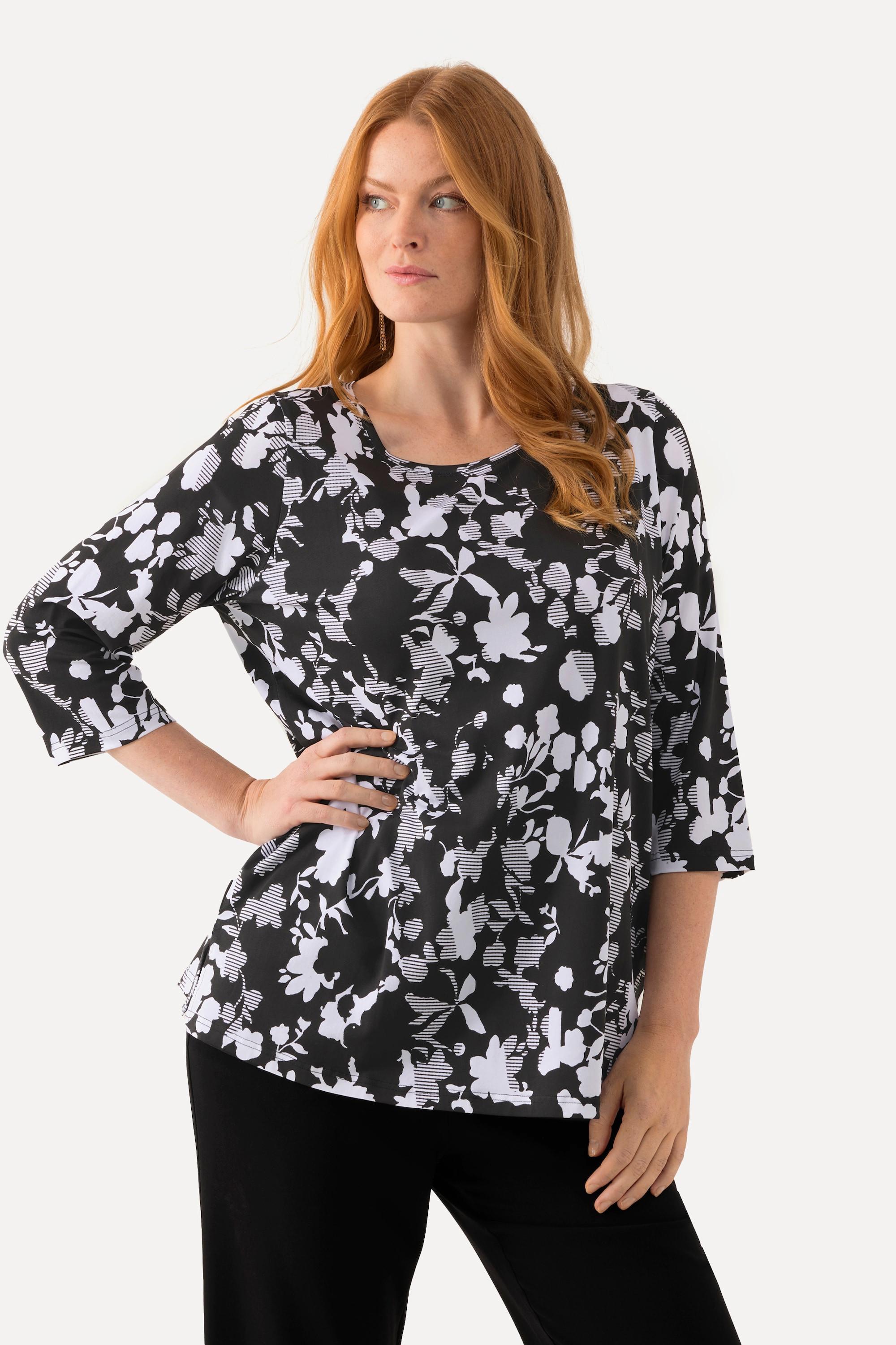 Ulla Popken  Shirt, Pima Cotton, A-Linie, Rundhals, 3/4-Arm 