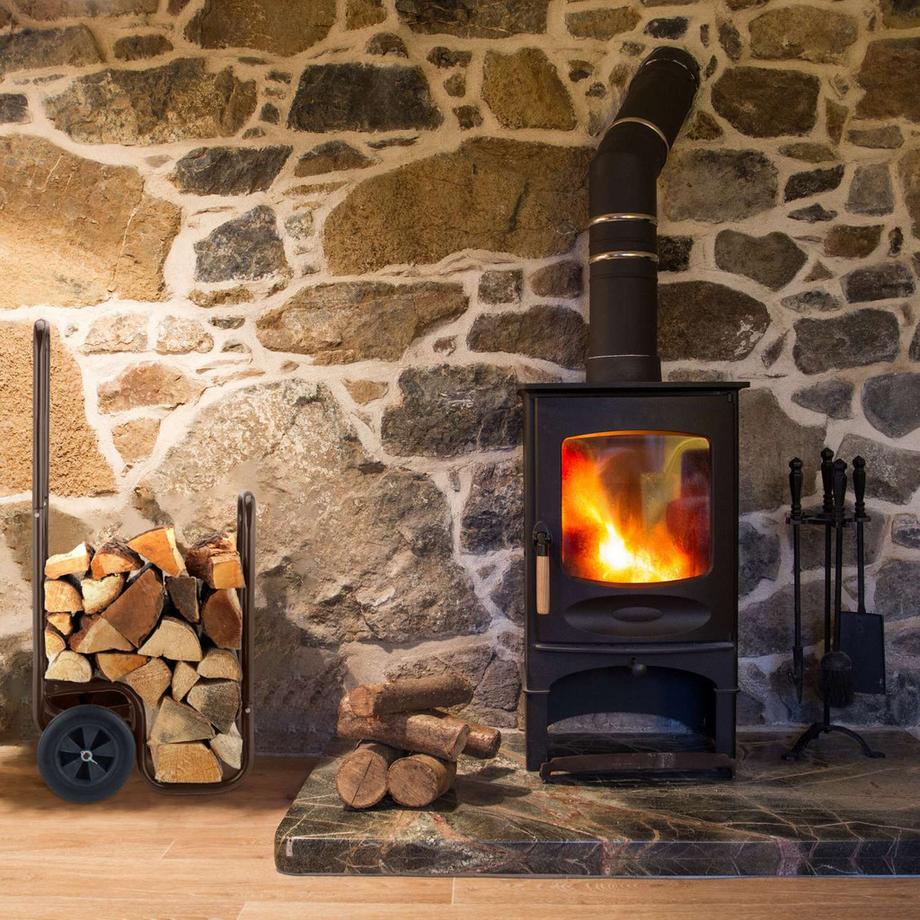 Northix Carrello in legno marrone con pneumatici in gomma  