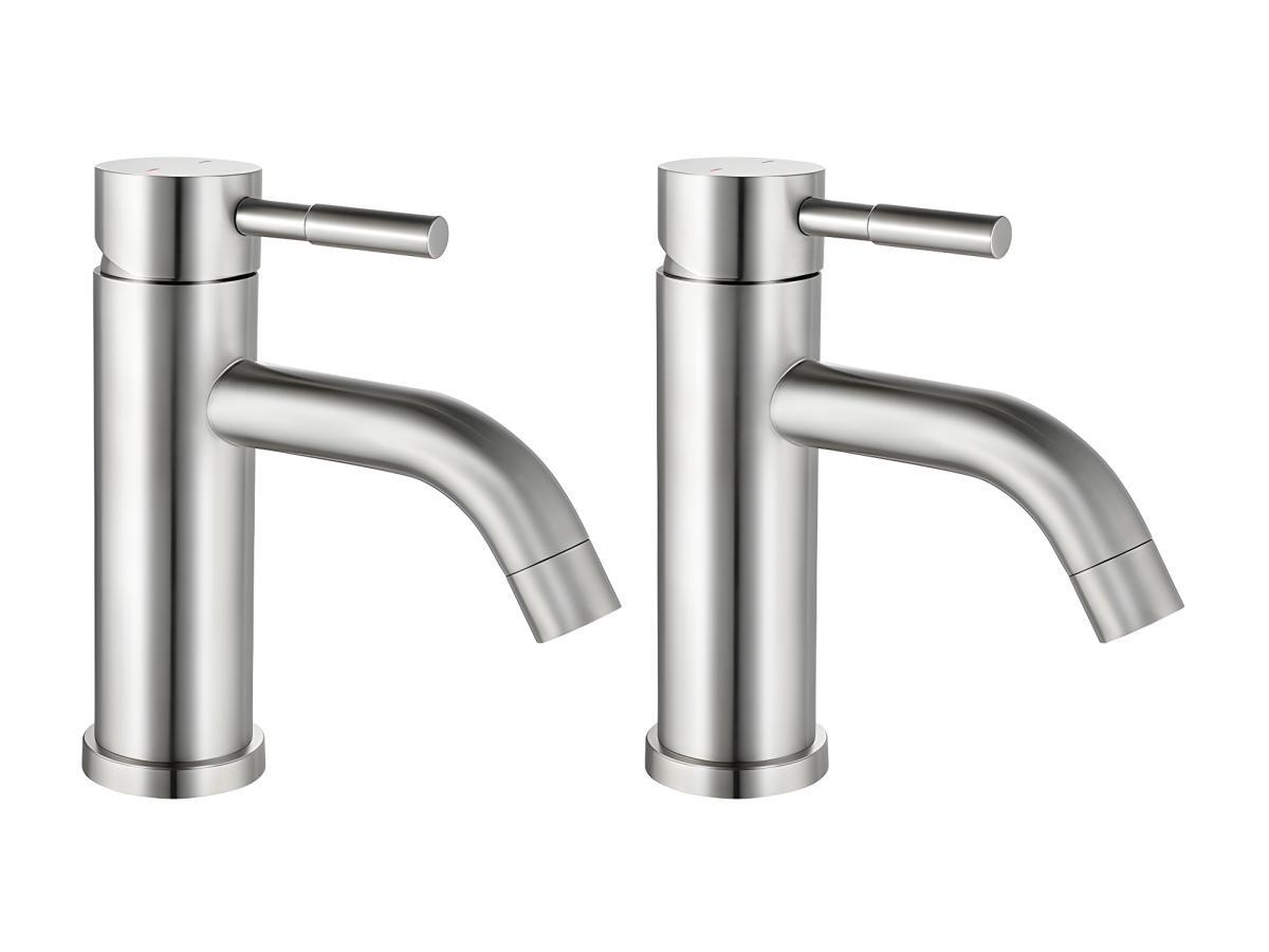 Image of 2er-Set mechanische Einhebelmischer - abgerundet - Edelstahl - Ausführung Nickel gebürstet - 17 cm - SALAVAN 2er-Set mechanische Einhebelmischer - abgerundet - Edelstahl - Ausführung Nickel gebürstet - 17 cm - SALAVAN