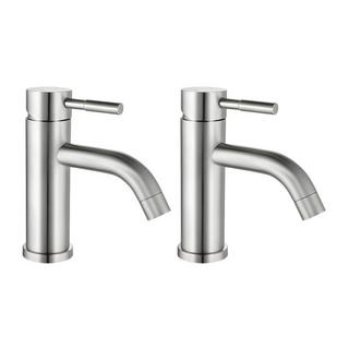 SHOWER DESIGN Lot de 2 robinets mitigeurs mécaniques arrondis en inox - Coloris nickel brossé - H17 cm - SALAVAN  