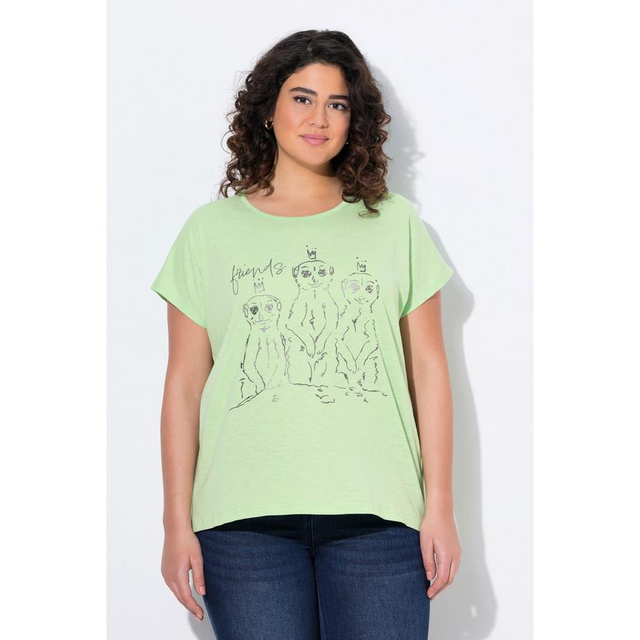 Ulla Popken Oversized Metallic Tiermotiv Halbarm T-Shirt  