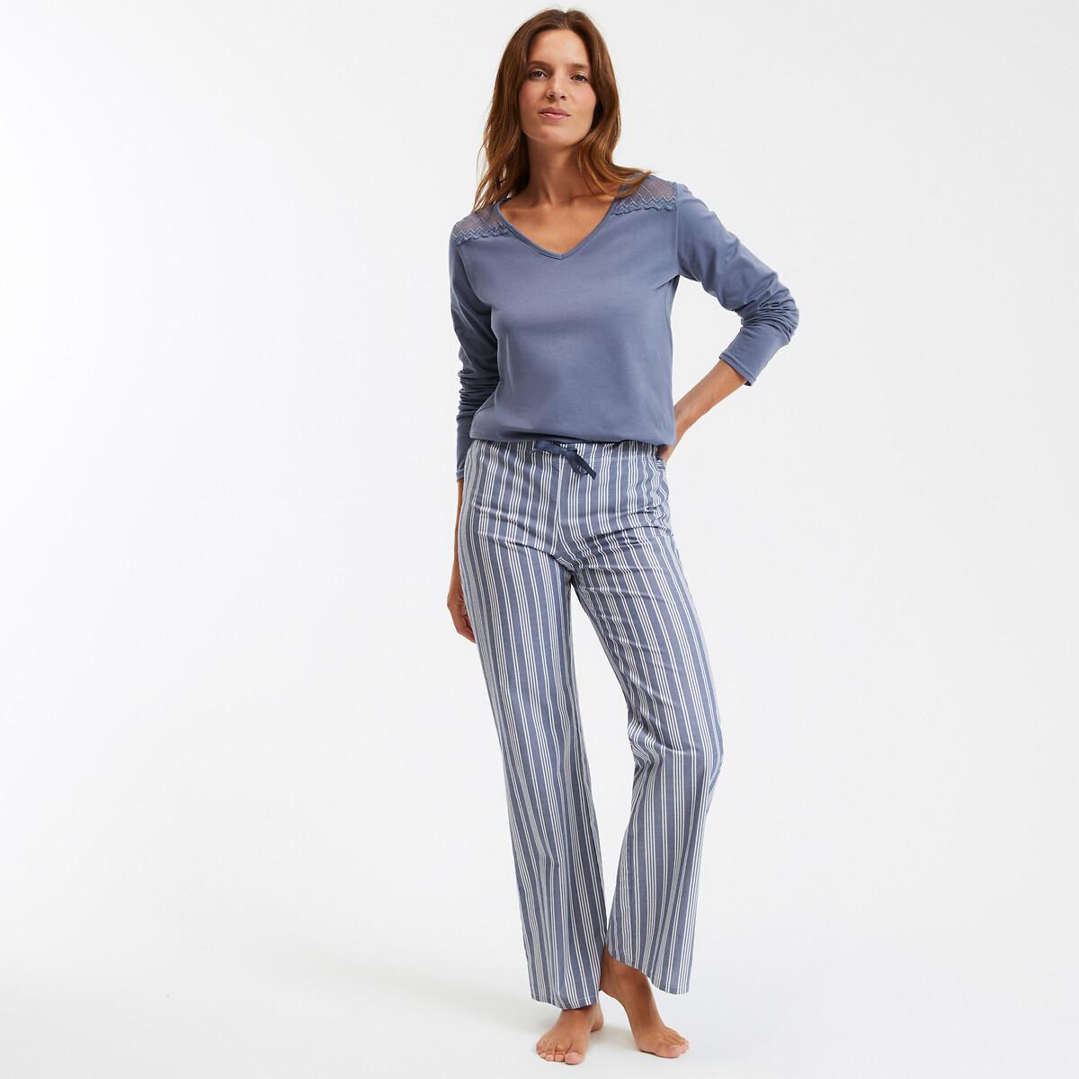 La Redoute Collections Ensemble Pyjama Haut Détail Dentelle et Pantalon Rayé  