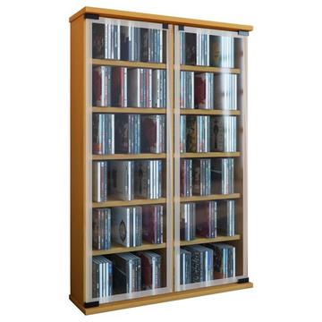 CD Regal Holz | CD Schrank mit ESG-Sicherheitsglastüren für 300 CDs oder 130 DVDs 72-Videos | Maße: H. 92 x B. 60 x T. 18 cm | Elegantes DVD Regal |