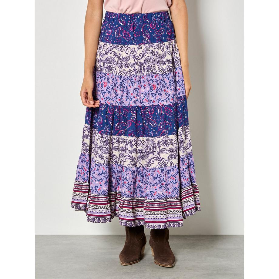 Maxirock mit Patchwork-Print und Stufen