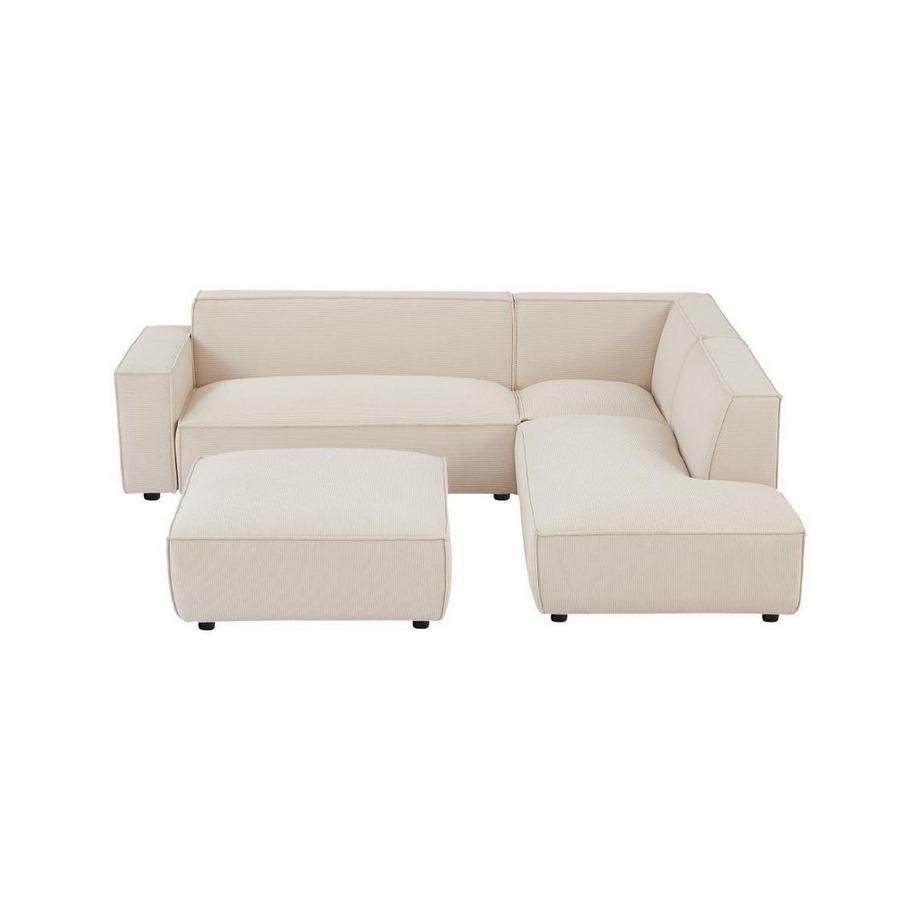 Großes Ecksofa & Hocker - Ecke rechts - Cord - Beige - BORORE