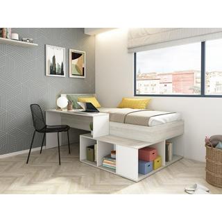 Vente-unique Letto combinato 90 x 200 cm con vani portaoggetti e scrivania Naturale Grigio e Bianco - RIGALI  