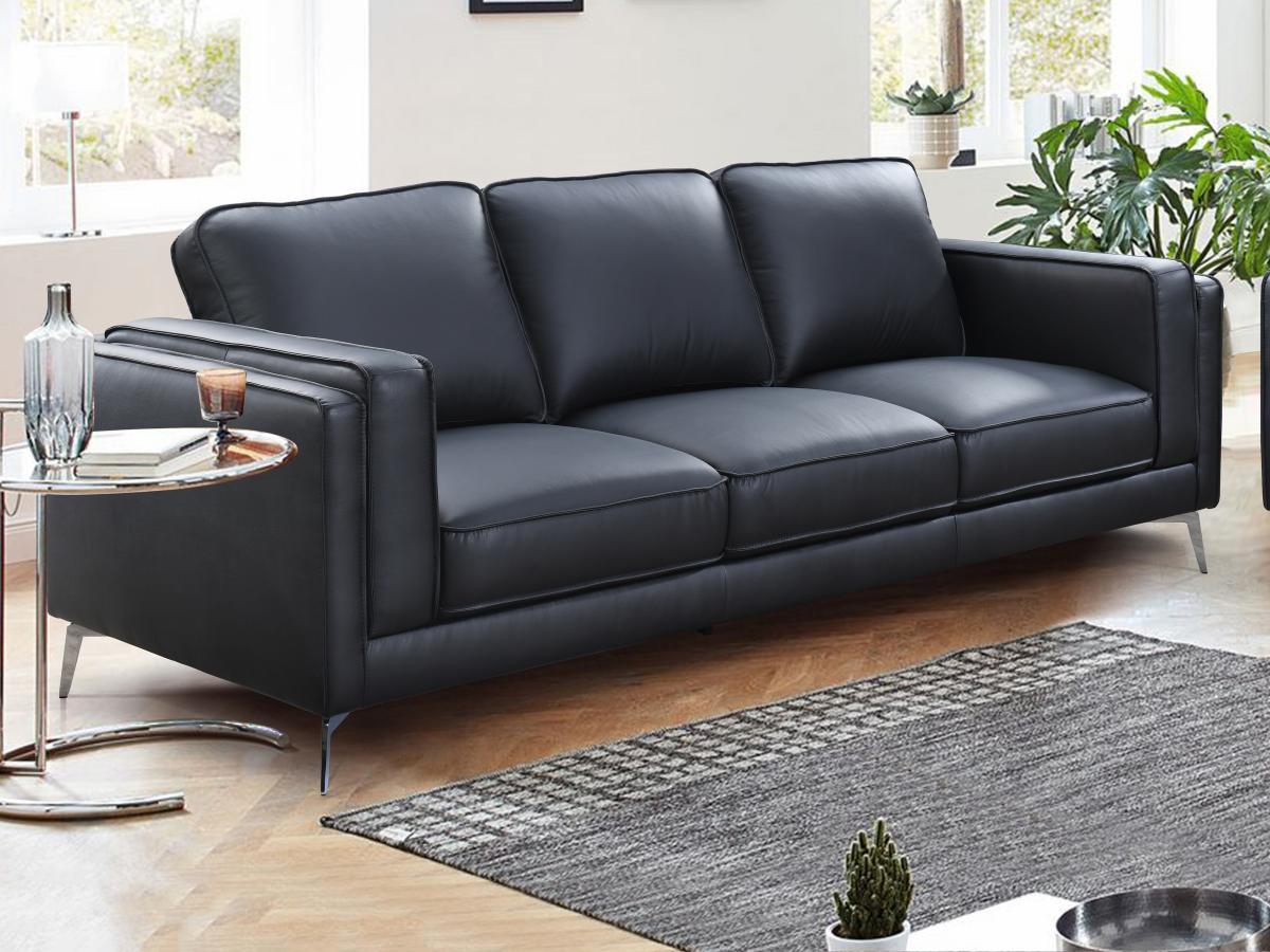 Vente-unique Sofa 3-Sitzer - Leder - Schwarz - LECCO  