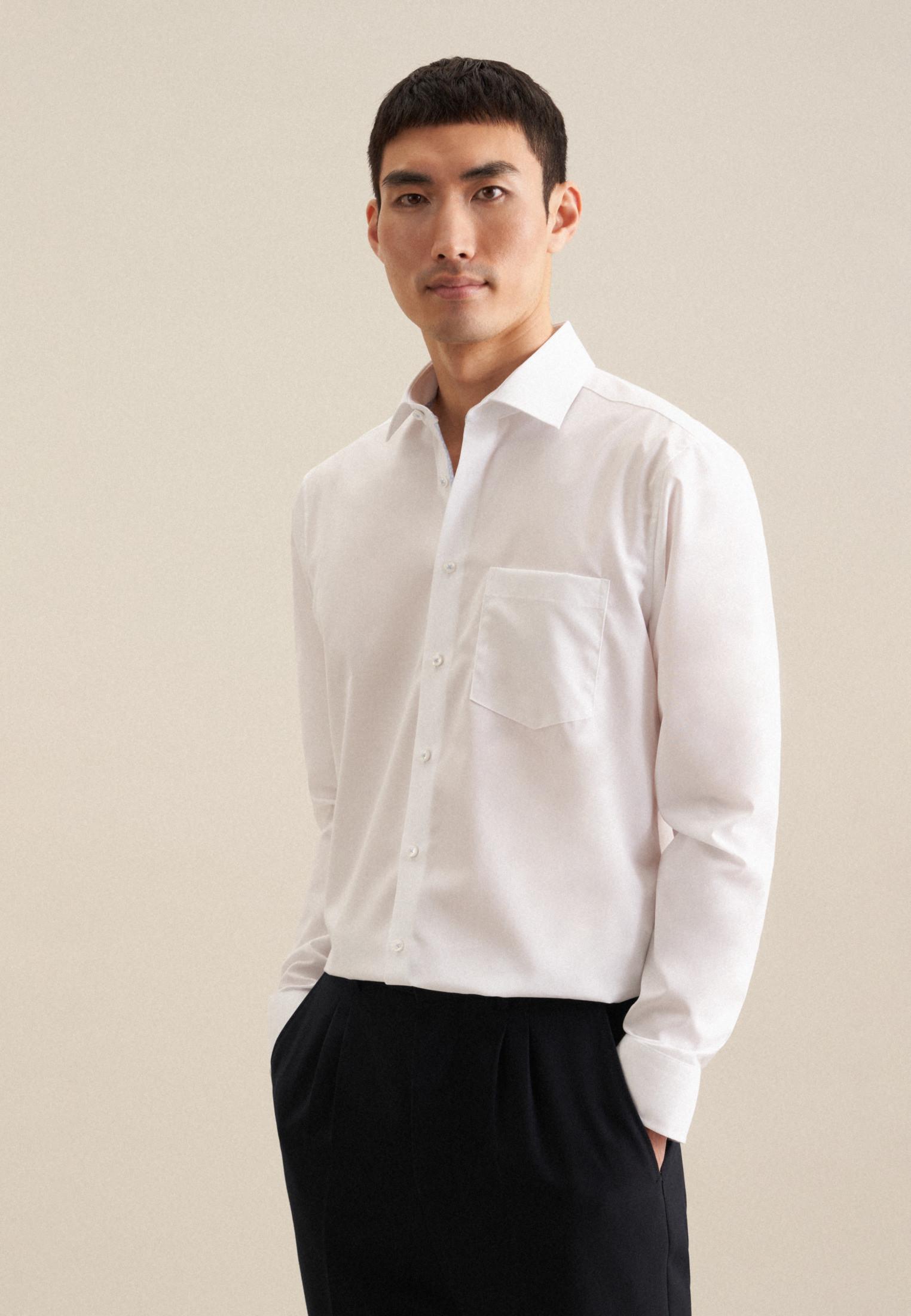 Image of Business Hemd Regular Fit Langarm Uni Herren Weiss 38