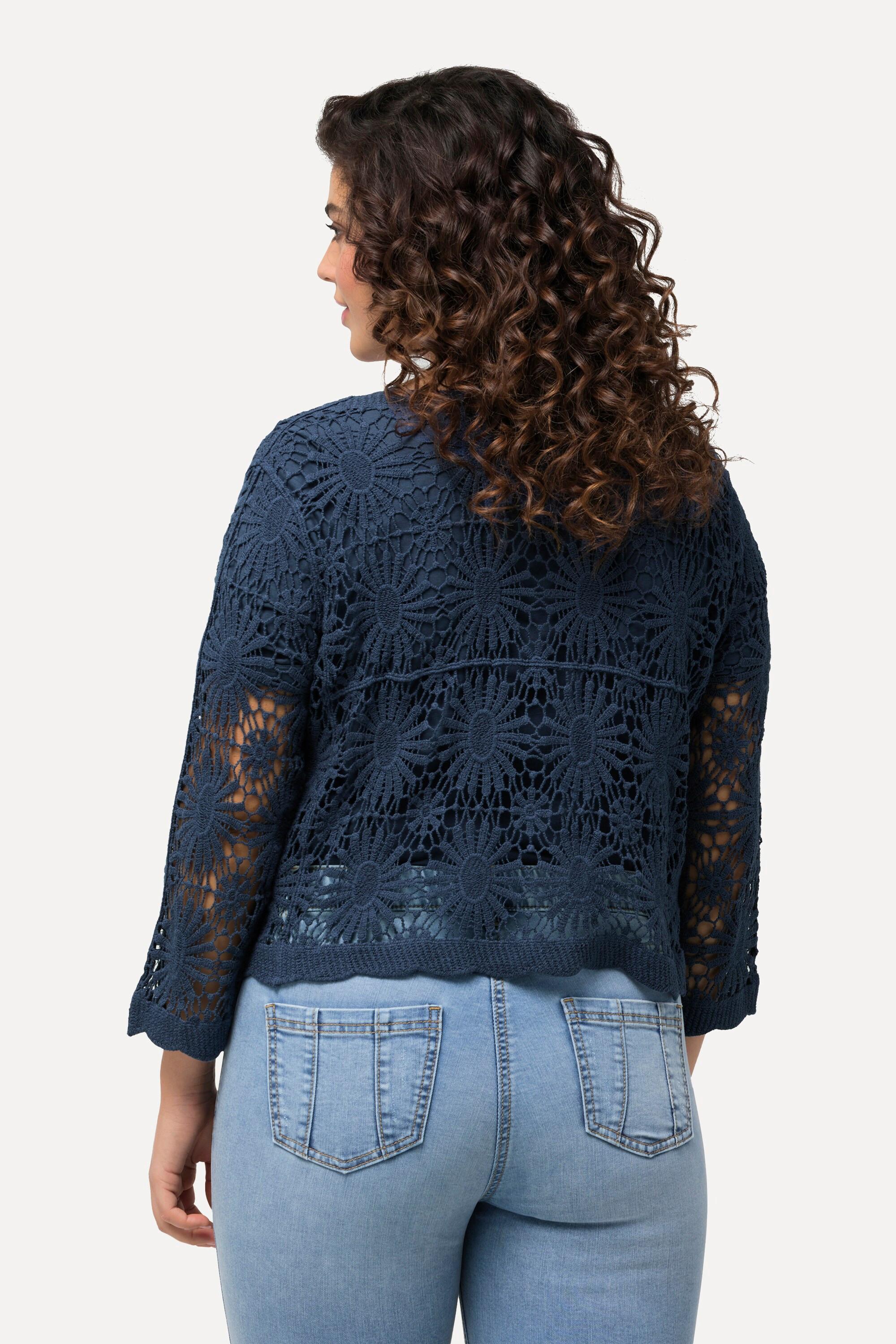 Ulla Popken  Cardigan décolleté en V et manches 3/4, maille avec motifs 