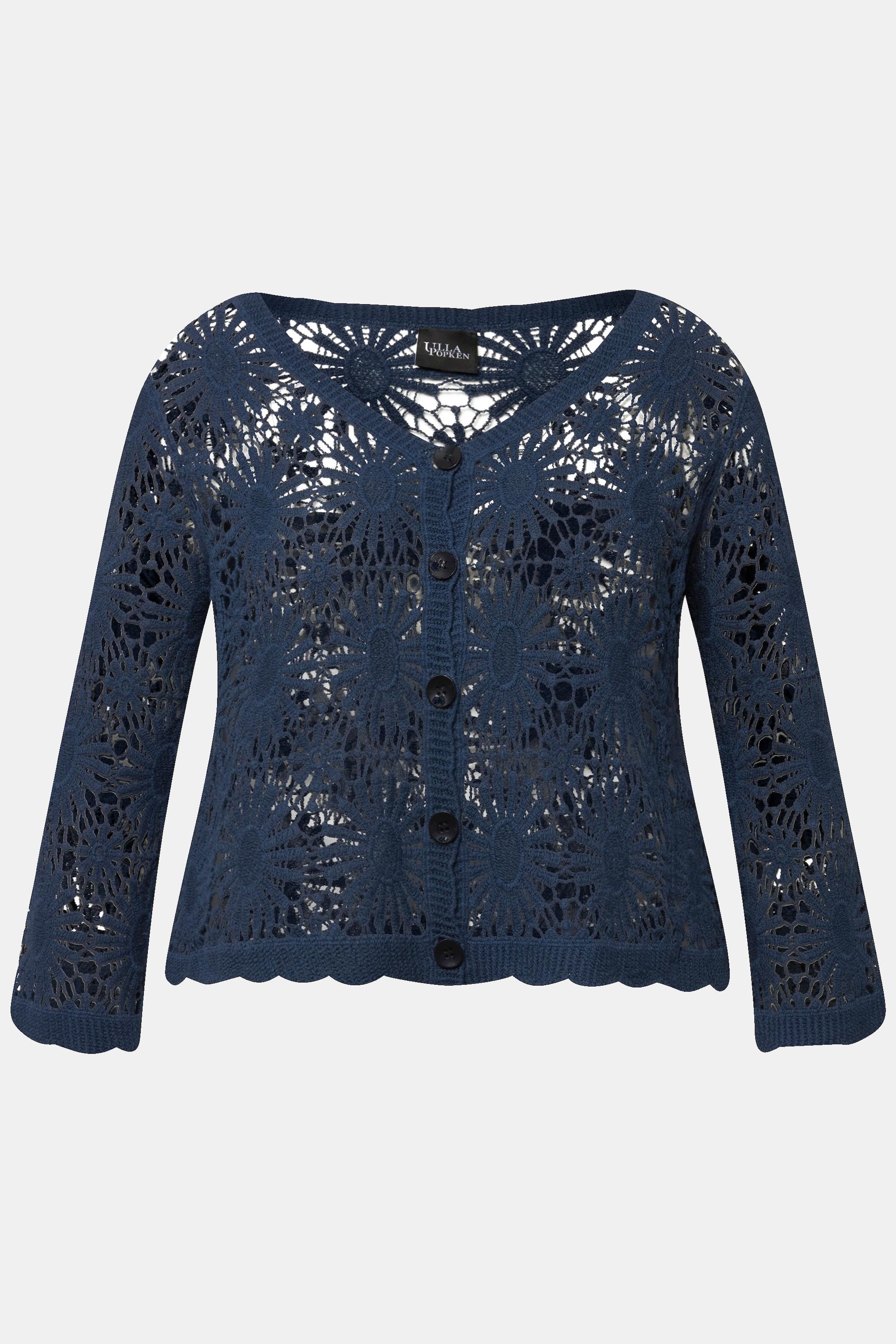 Ulla Popken  Cardigan décolleté en V et manches 3/4, maille avec motifs 