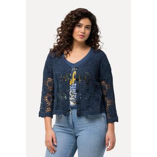 Ulla Popken  Cardigan décolleté en V et manches 3/4, maille avec motifs 