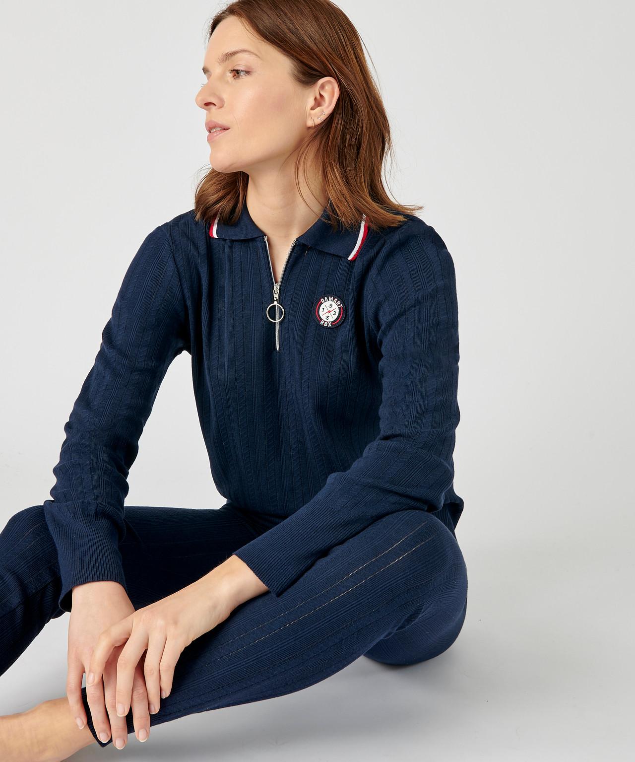 Image of Pullover Mit Polokragen Aus Vintage Jacquard-thermolactyl. Damen Blau 46/48