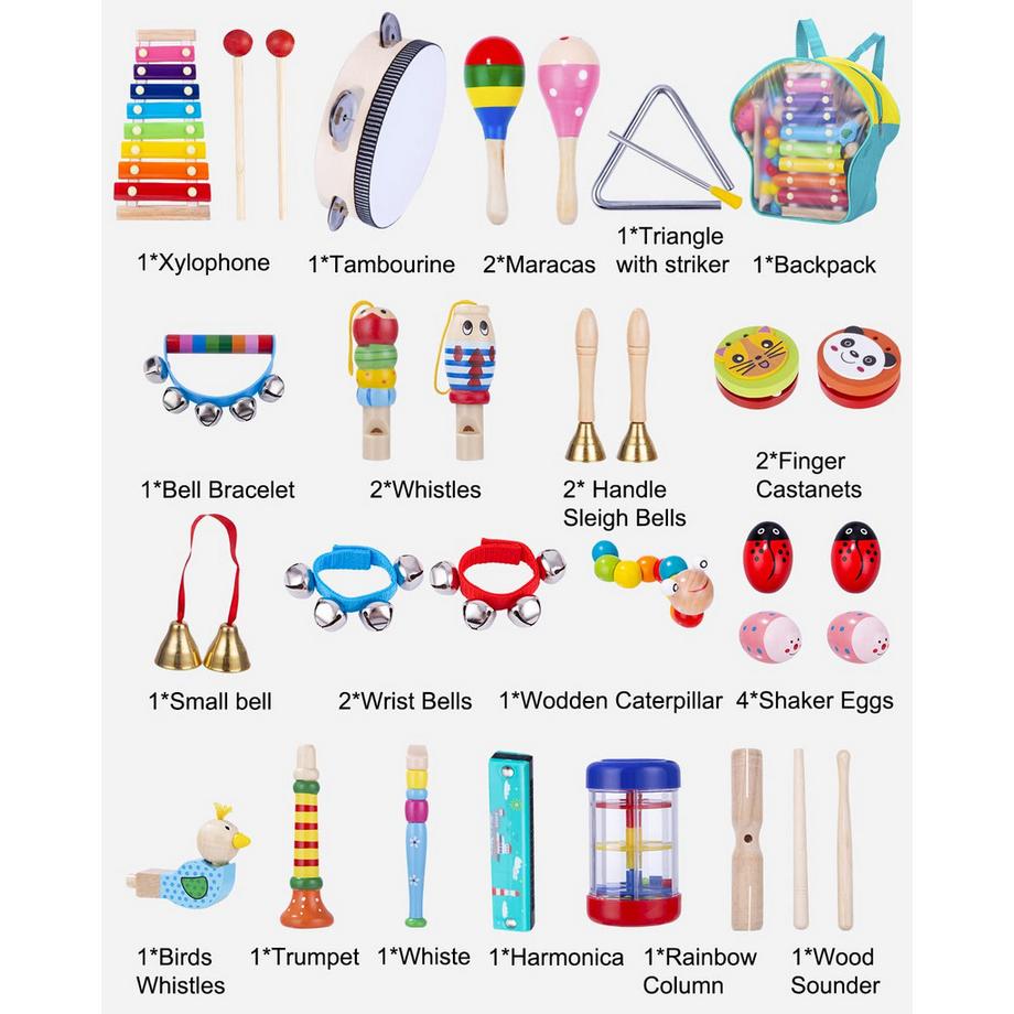 Activity-board  Musikinstrumente für Kinder 32PCS Musikinstrumente Set, Percussion Rhythmus Spielzeug Musik 