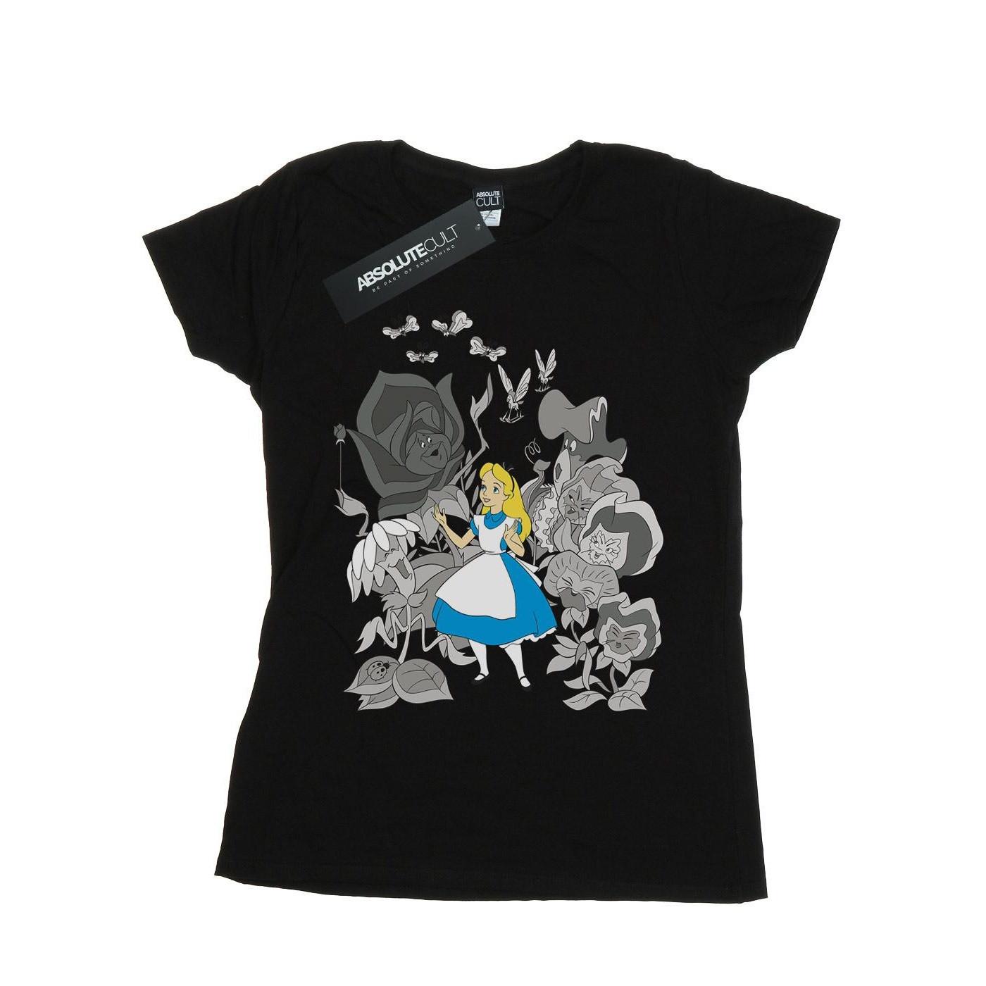 Image of Alice In Wonderland Flowers Tshirt Damen Schwarz L