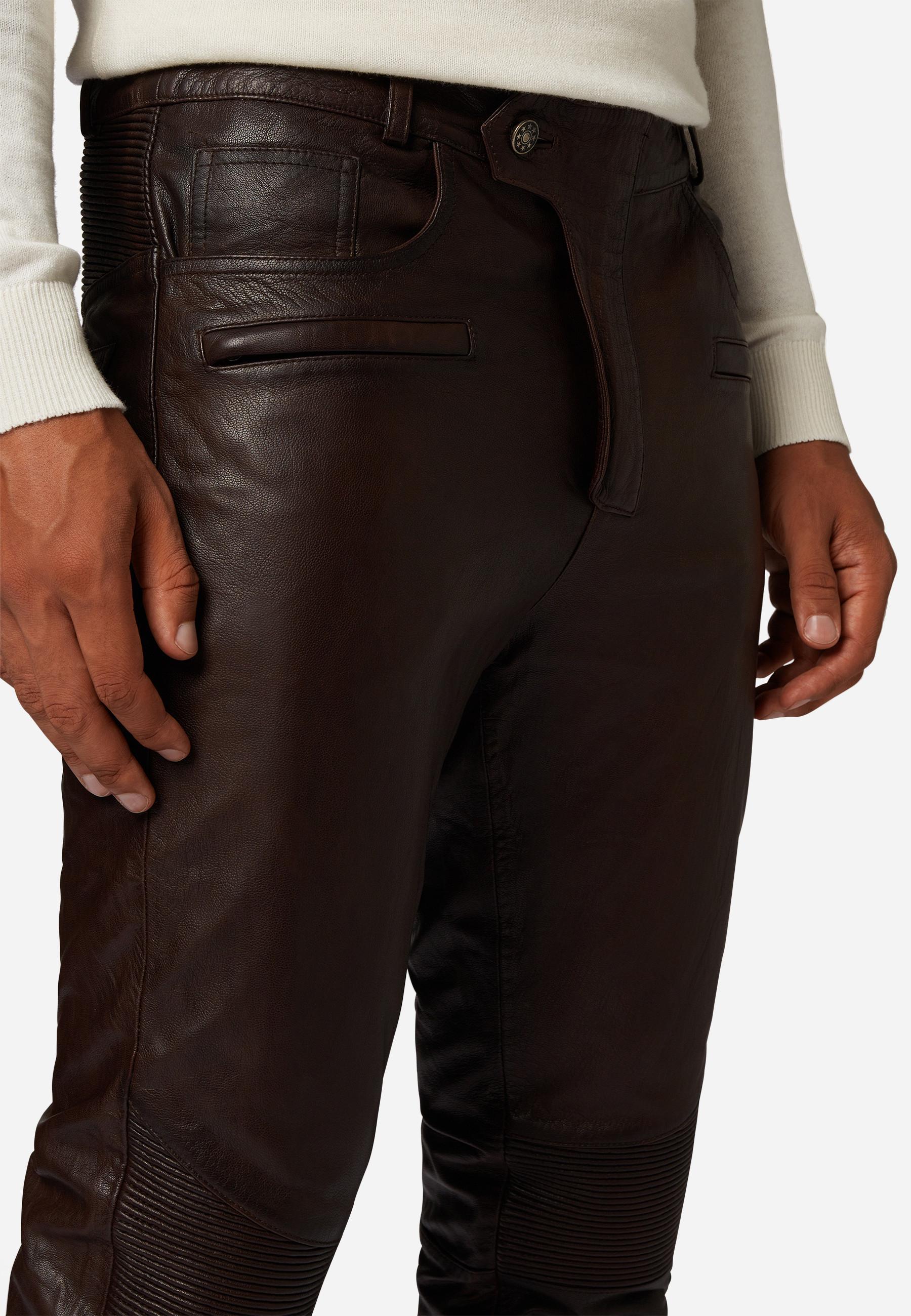 RICANO  Pantalon en cuir pour homme Franklin, dans un style classique à cinq poches avec des applications de motard. 