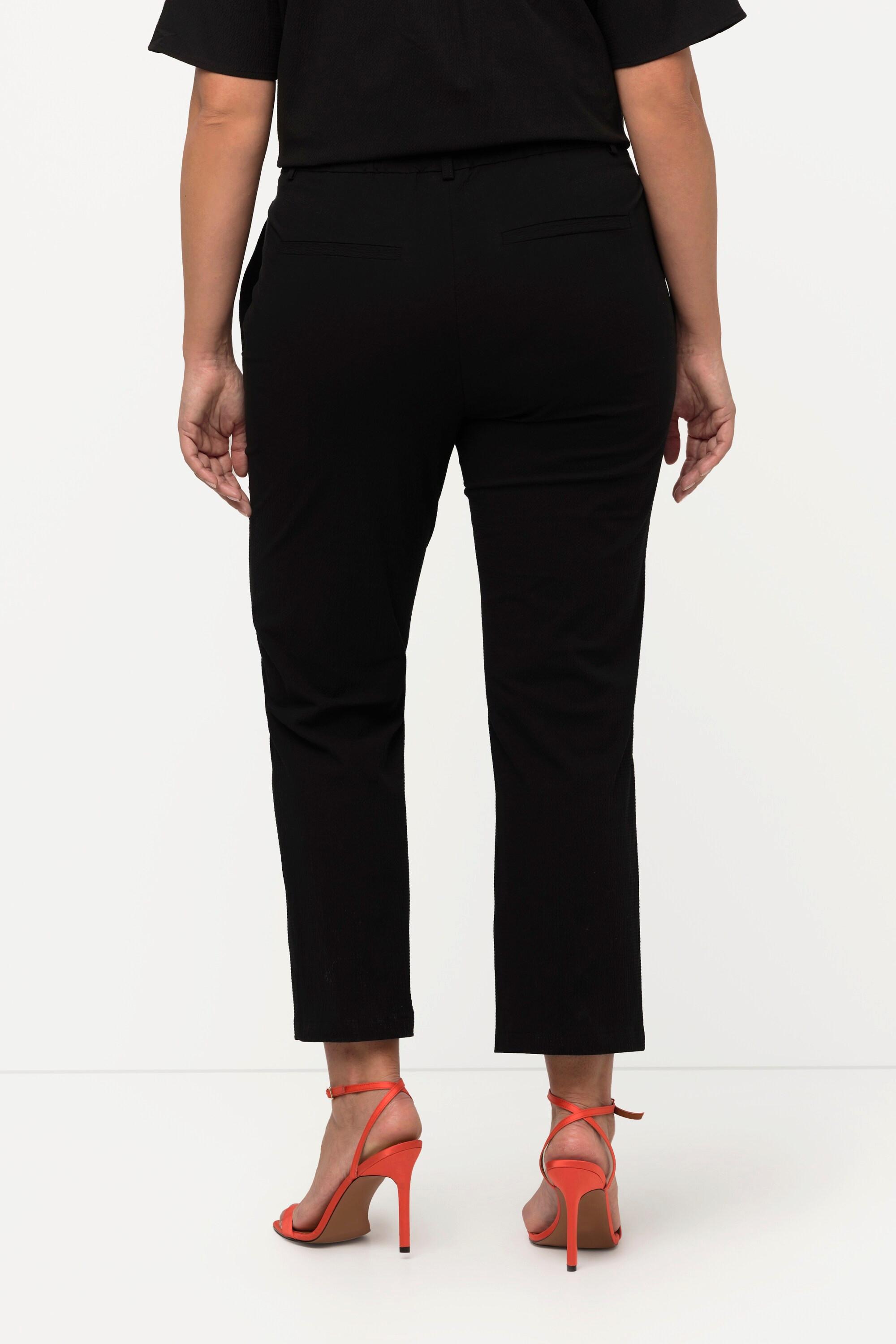 Ulla Popken  Pantalon droit 7/8 Mandy à ceinture élastique, matière gaufrée 