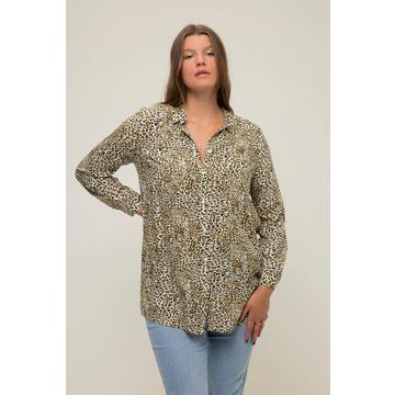 Camicia lunga con design leopardato, collo da camicia e maniche lunghe