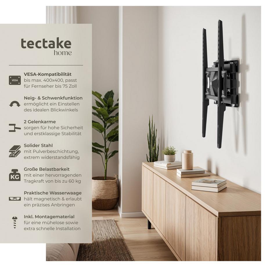 Tectake  Support mural de télévision  pour 26 - 75 pouces (66 - 191 cm) 