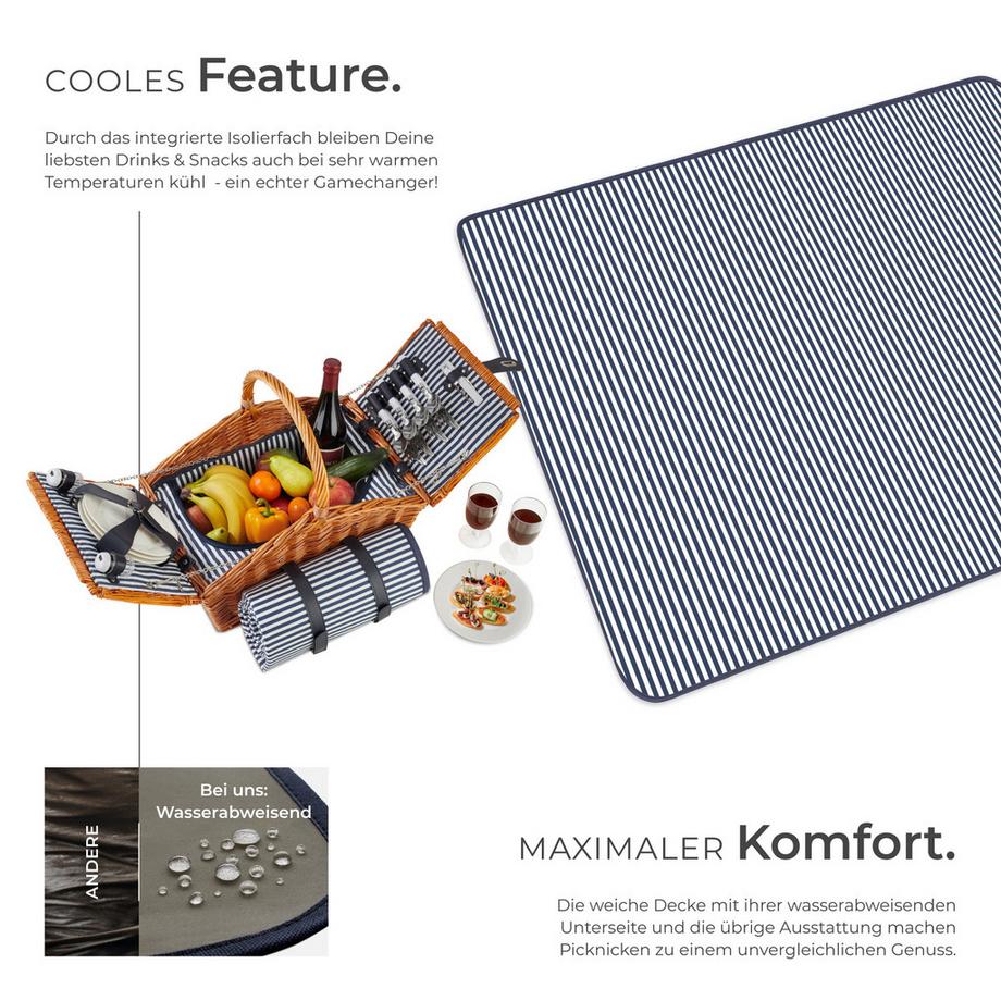 Tectake  Panier pique-nique USEDOM pour 4 personnes avec couverture de pique-nique 