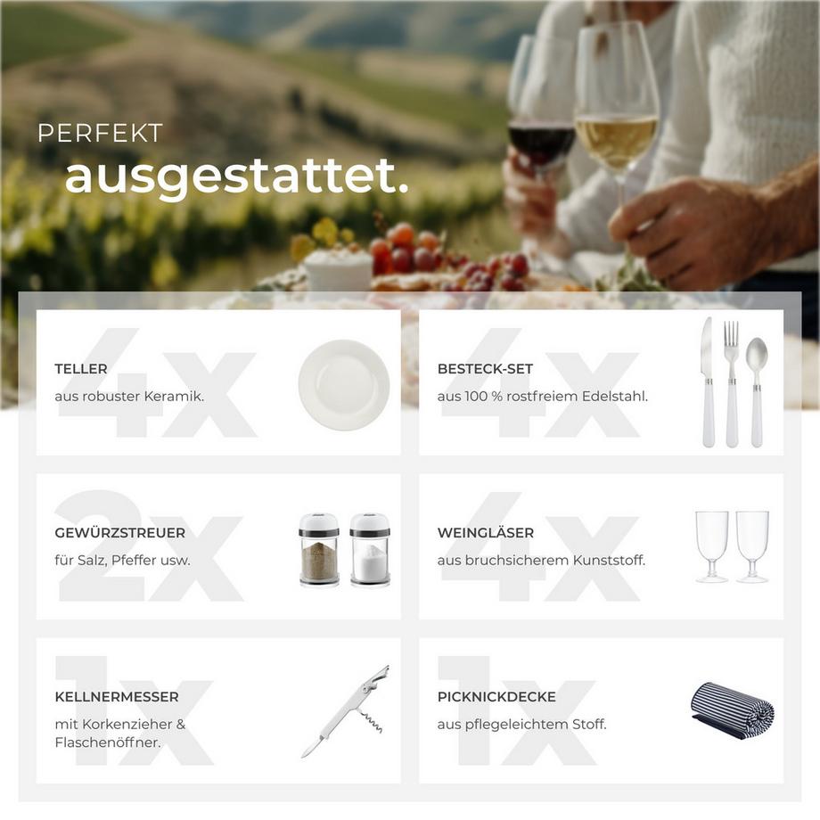 Tectake  Panier pique-nique USEDOM pour 4 personnes avec couverture de pique-nique 