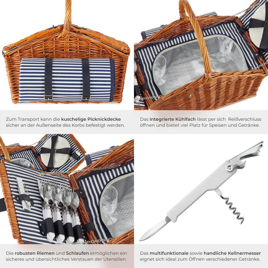 Tectake  Panier pique-nique USEDOM pour 4 personnes avec couverture de pique-nique 