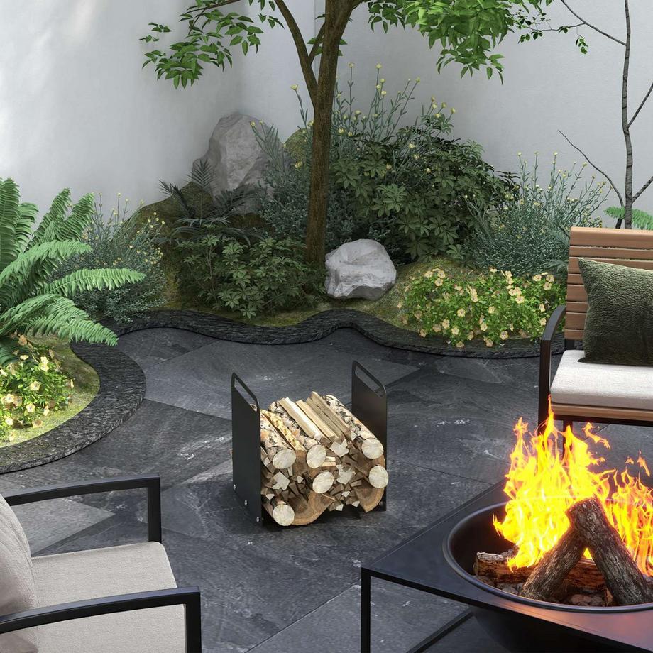 Northio Kaminholzregal 36,5 x 30 x 36 cm Brennholzregal mit Griffe, Feuerholzregal für Outdoor, Indoor, bis 30 kg, Stahl, Schwarz  