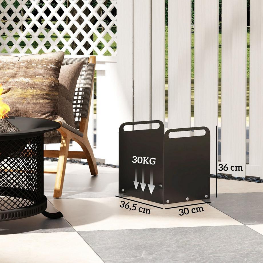 Northio Kaminholzregal 36,5 x 30 x 36 cm Brennholzregal mit Griffe, Feuerholzregal für Outdoor, Indoor, bis 30 kg, Stahl, Schwarz  