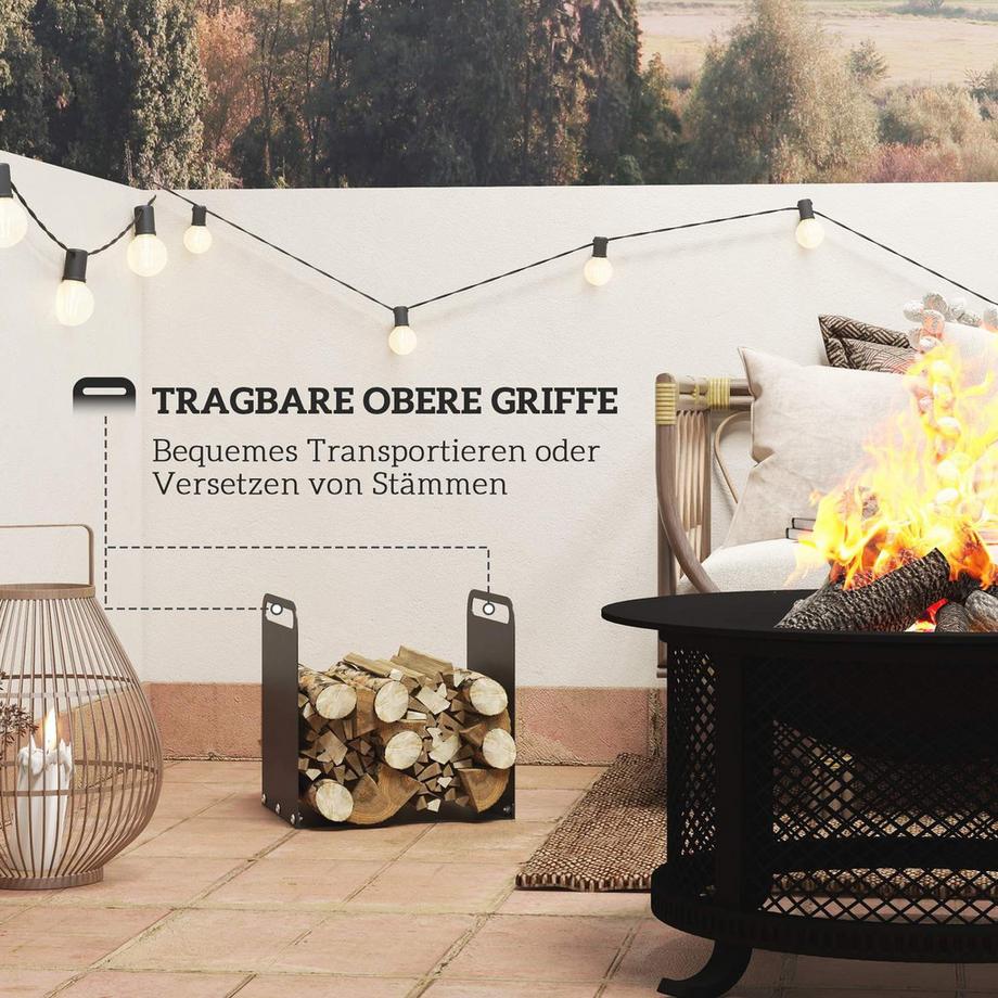 Northio Kaminholzregal 36,5 x 30 x 36 cm Brennholzregal mit Griffe, Feuerholzregal für Outdoor, Indoor, bis 30 kg, Stahl, Schwarz  