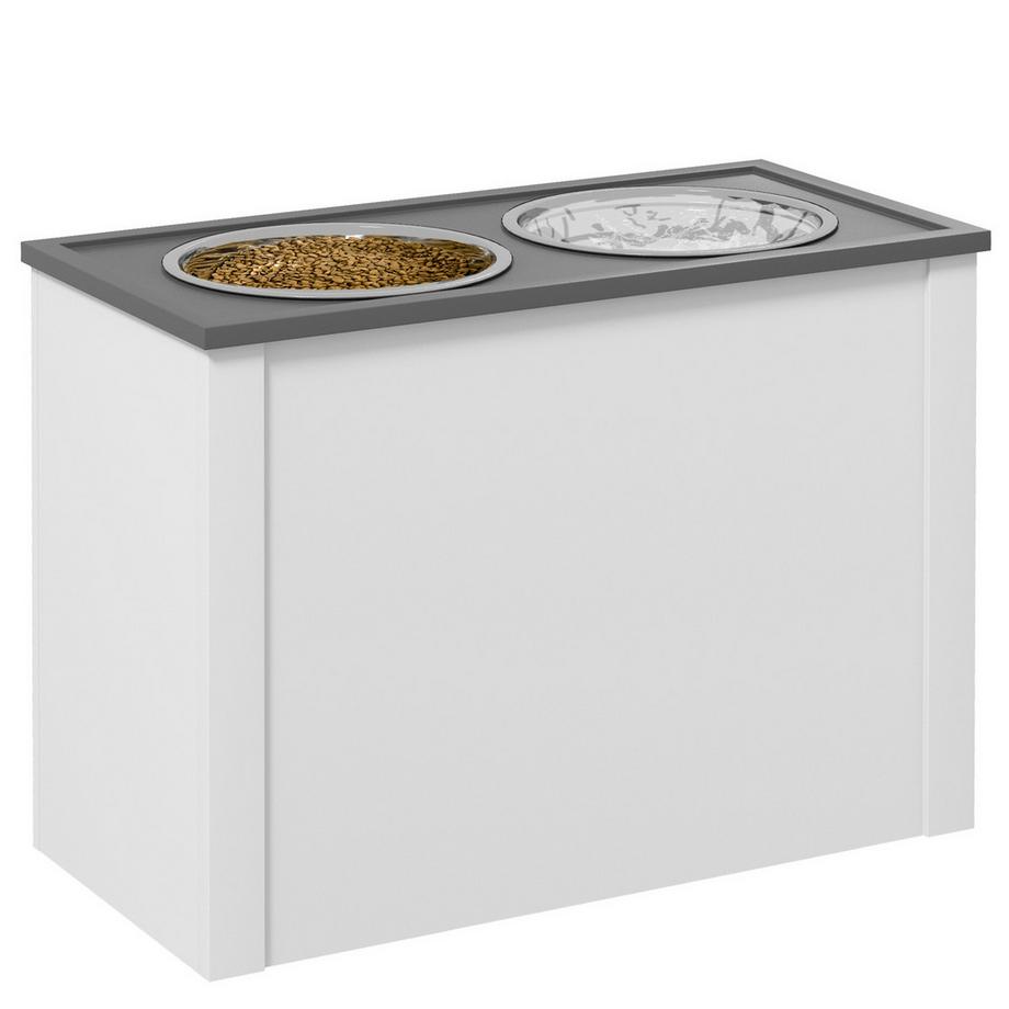 Northio  Gamelle pour chien, station d'alimentation pour chien avec espace de rangement, gamelle d'eau, support de gamelle avec gamelles en acier inoxydable de 2 L, support de gamelle pour chien, gamelle pour grands chiens, blanc 