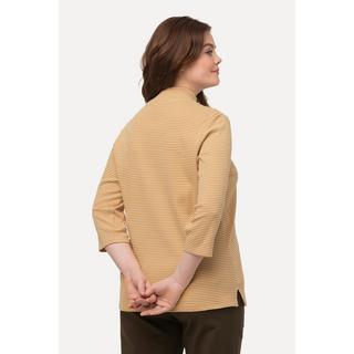 Ulla Popken  Maglia slim di cotone biologico a righe con collo alto e maniche a 3/4 