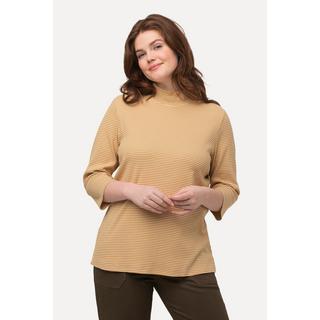 Ulla Popken  Shirt, Ringel, Stehkragen, Slim, 3/4-Arm, Biobaumwolle 