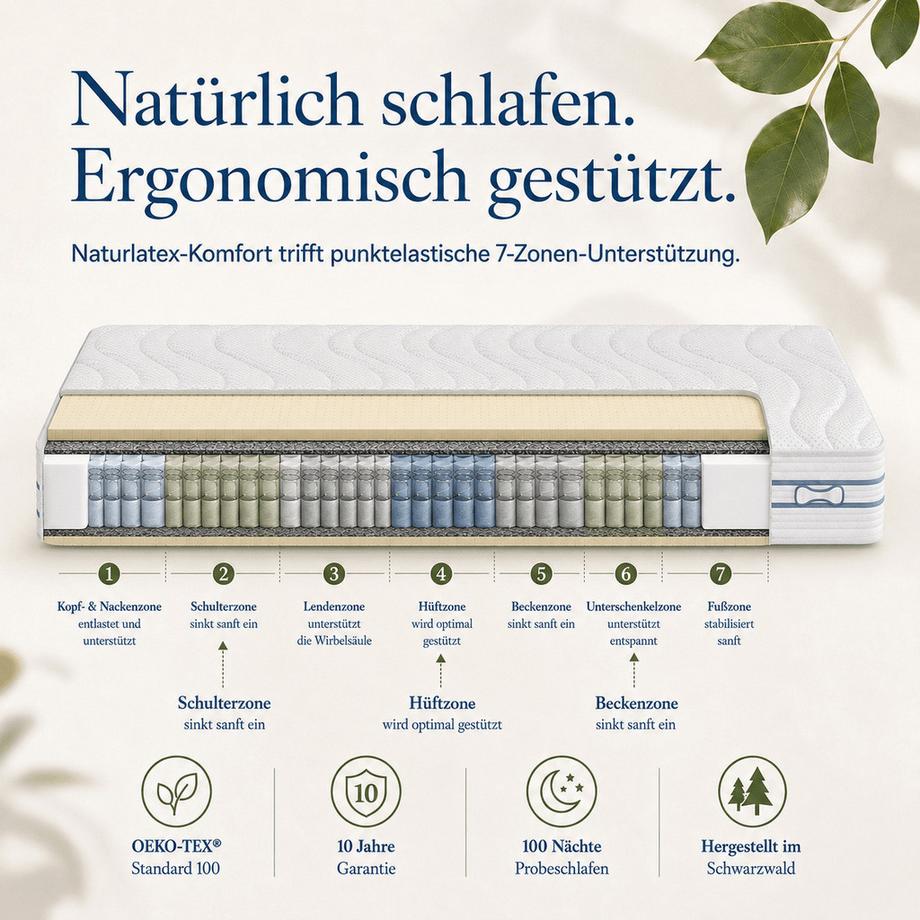 Mara Vital Matratze Naturale T-1000 mit Naturlatex - Mittel - Federkernmatratze  