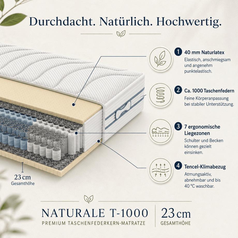 Mara Vital Matratze Naturale T-1000 mit Naturlatex - Mittel - Federkernmatratze  