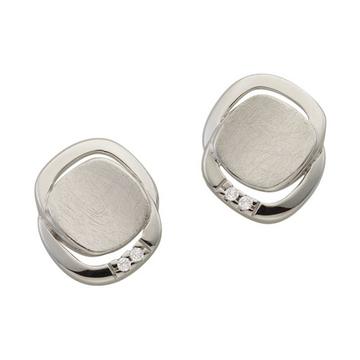 Clous d'oreilles or blanc 750 diamant 0.016ct. 10x9mm