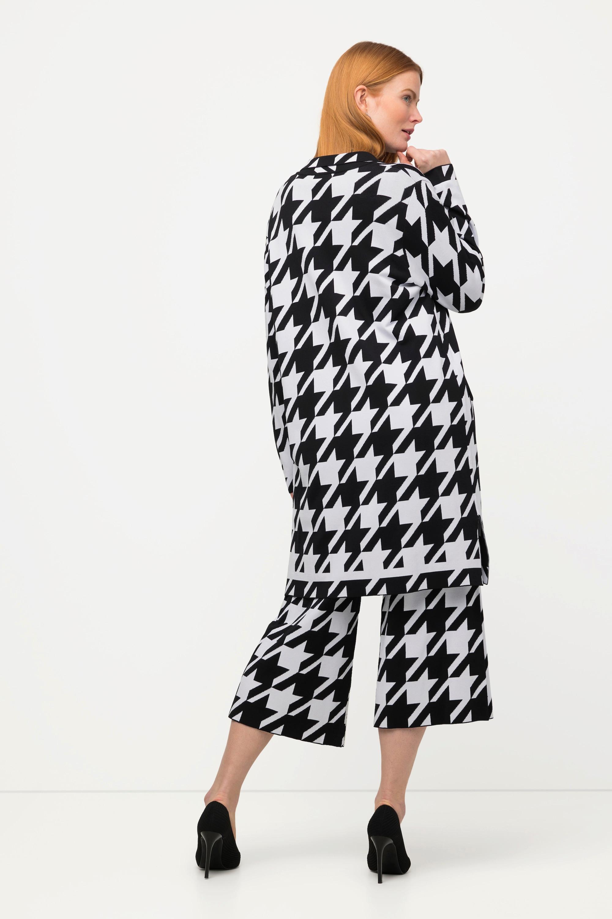 Ulla Popken Cardigan Fantasia Pied-de-poule Collo a Revers  