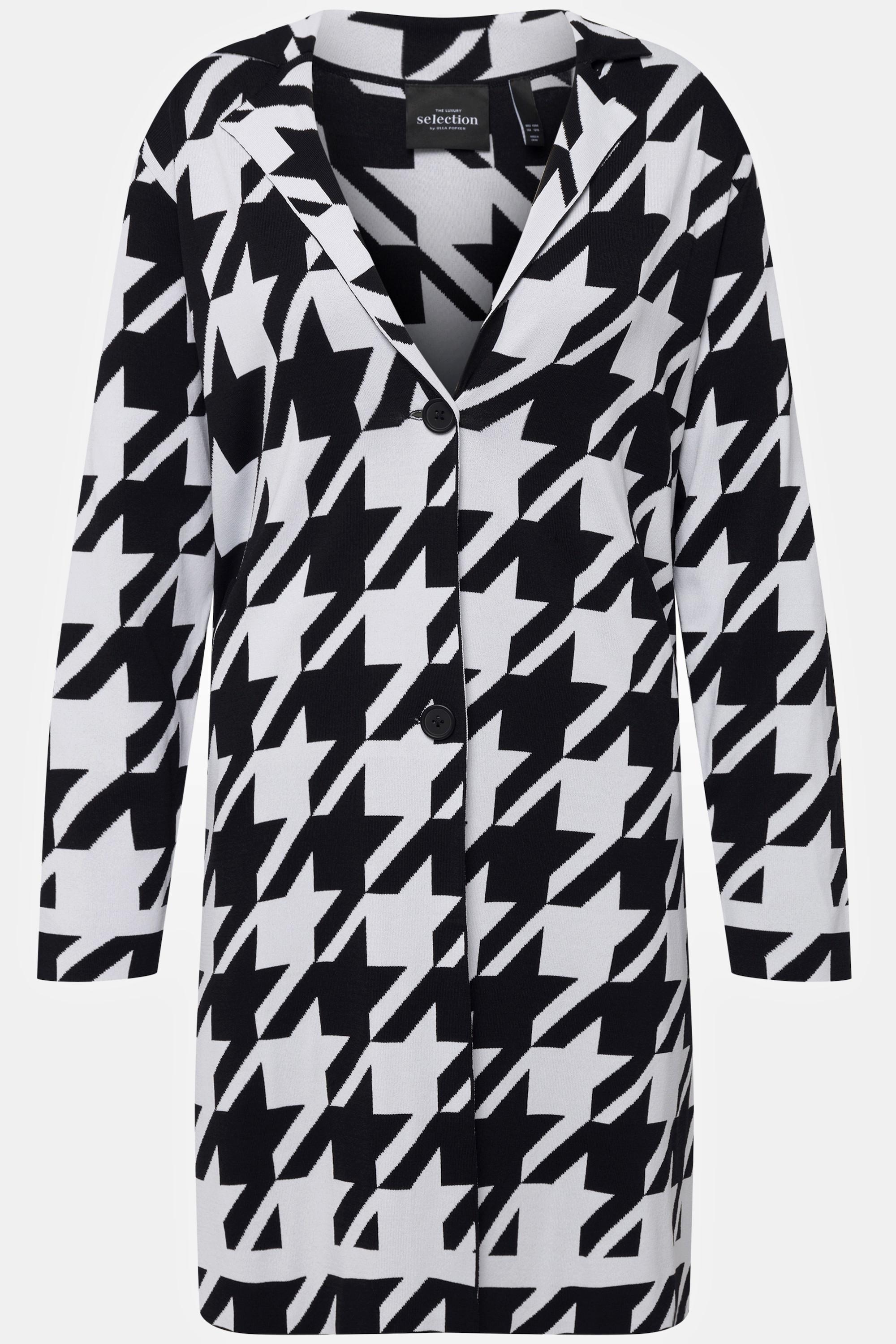 Ulla Popken Cardigan Fantasia Pied-de-poule Collo a Revers  