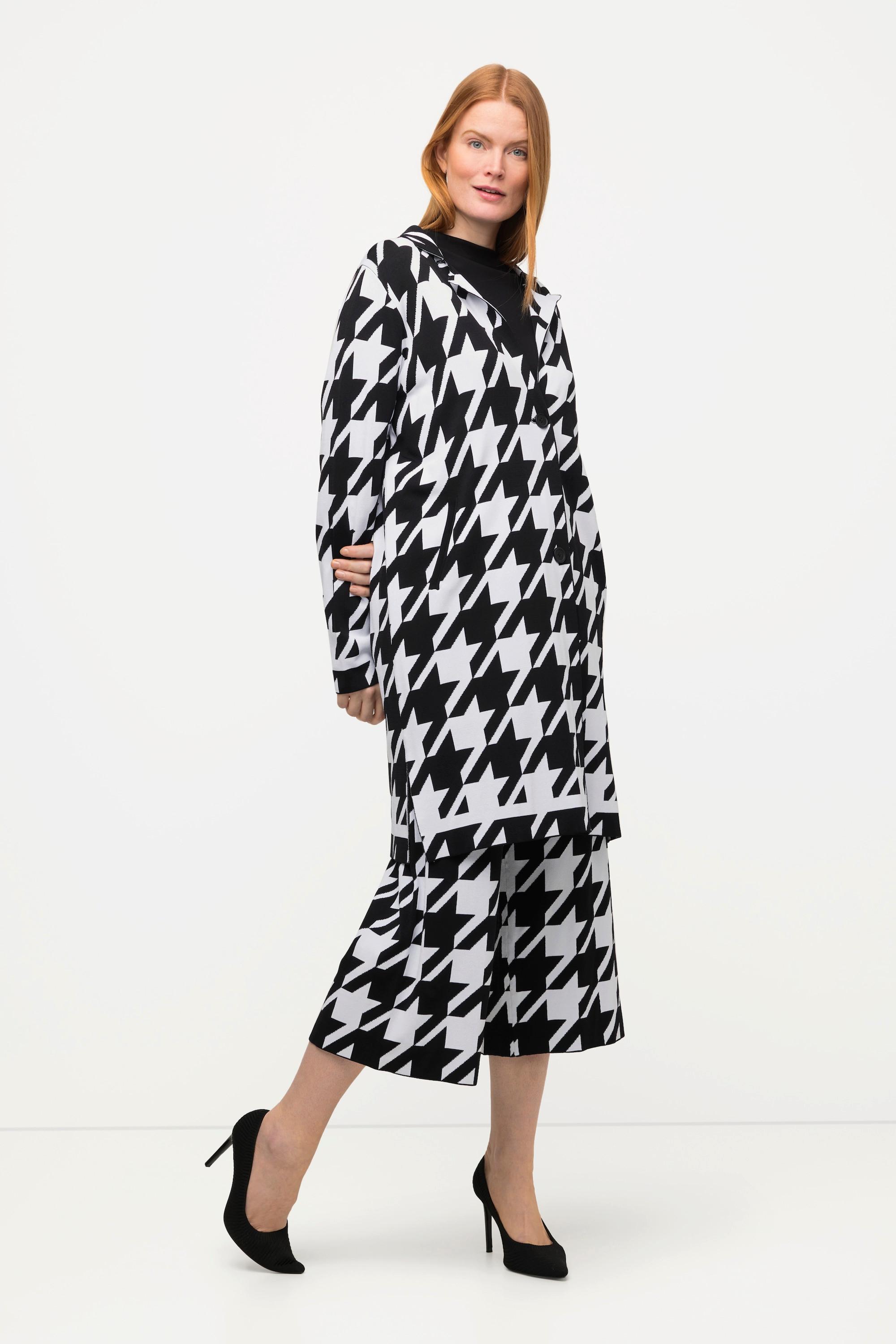 Ulla Popken Cardigan Fantasia Pied-de-poule Collo a Revers  