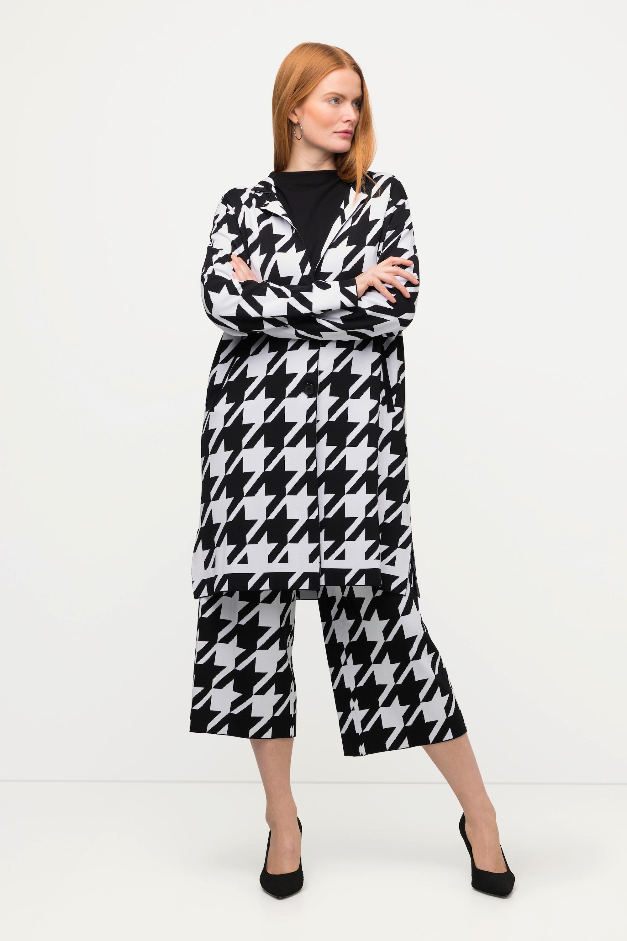 Ulla Popken Cardigan Fantasia Pied-de-poule Collo a Revers  