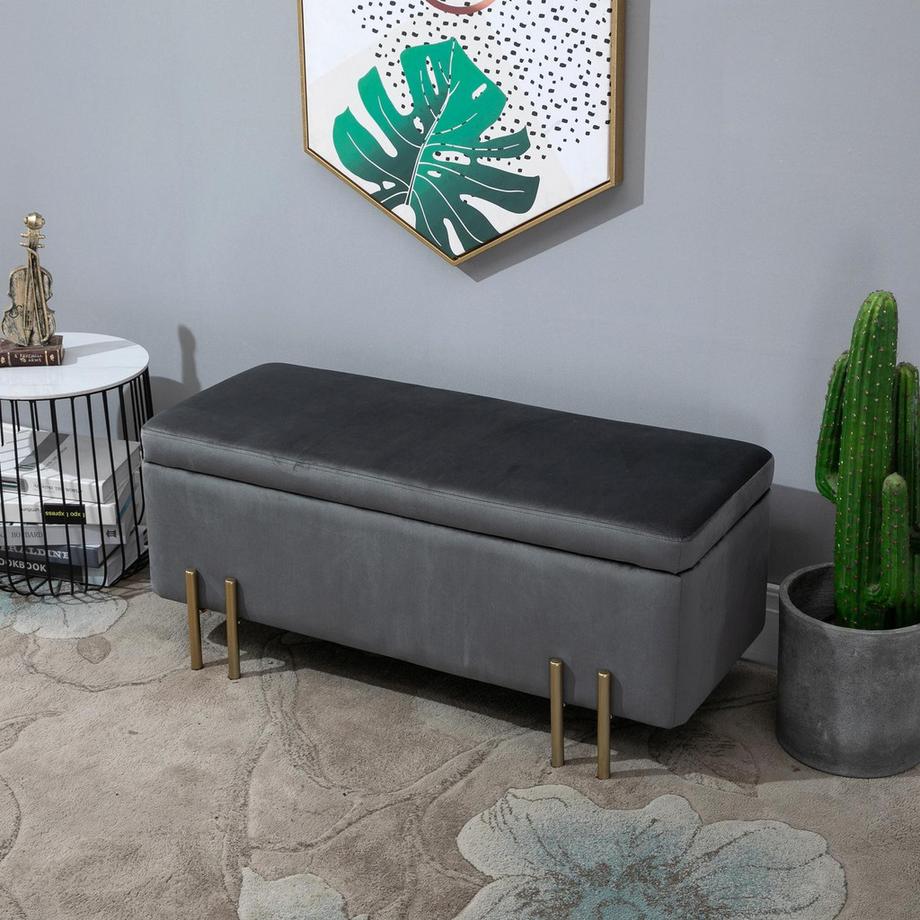 Northio  Banc Banquette Rembourrée Avec Espace De Rangement, Banc Coffre, Gris Foncé, Tissu Métal Bois D'Hévéa, 100X40X42Cm 