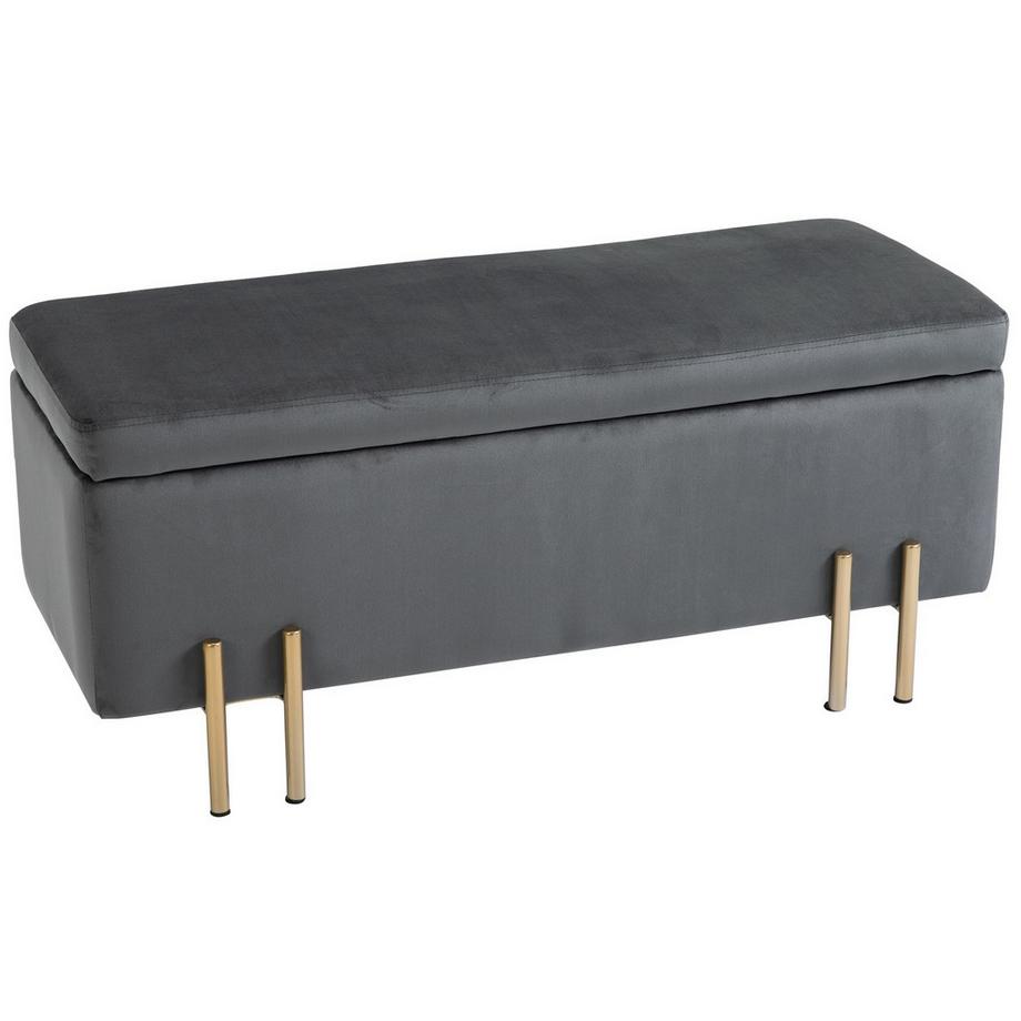 Northio  Banc Banquette Rembourrée Avec Espace De Rangement, Banc Coffre, Gris Foncé, Tissu Métal Bois D'Hévéa, 100X40X42Cm 