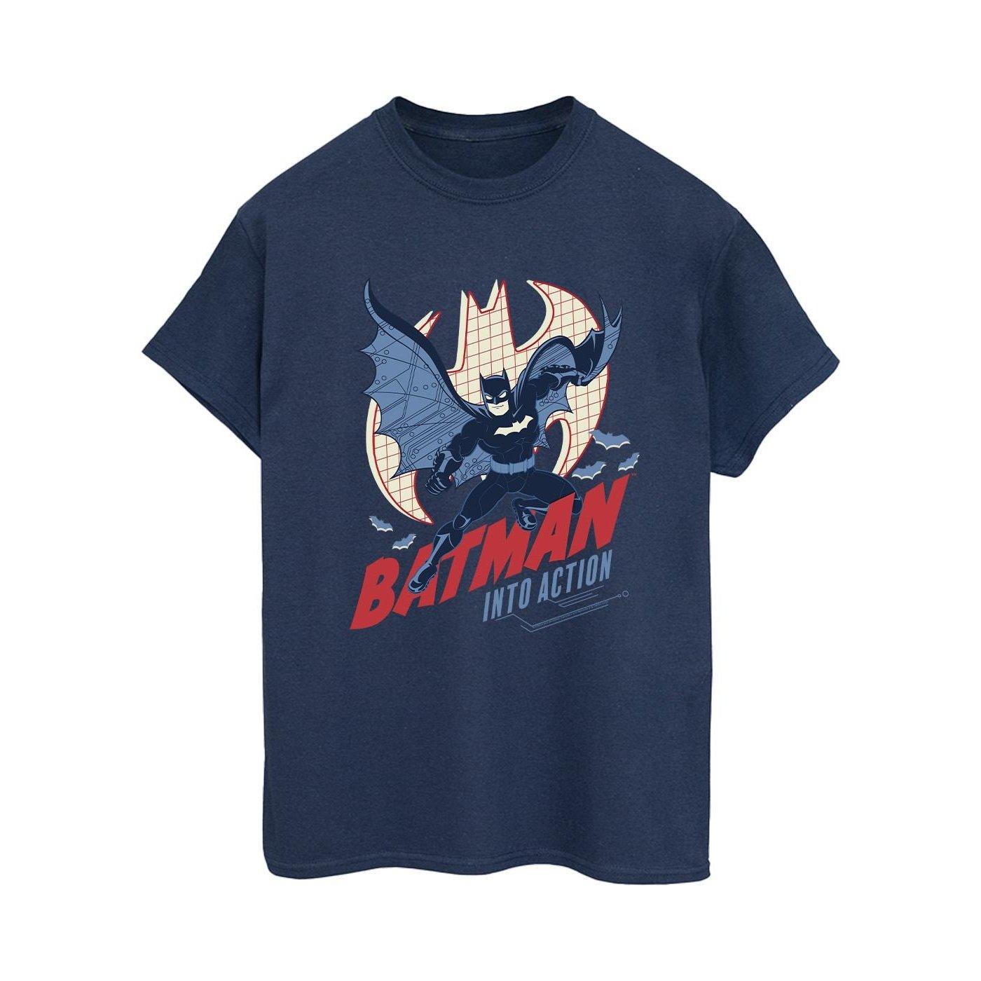 Image of Batman Into Action Tshirt Damen Marine XL