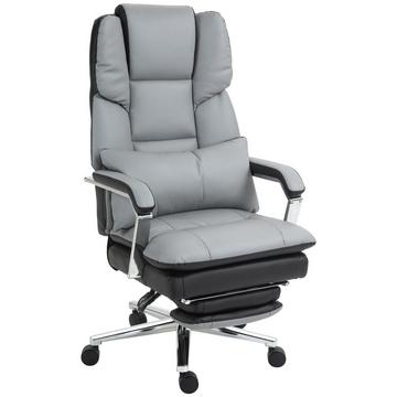 Chaise de bureau avec fonction berçante, capacité de charge 120 kg, ergonomique, dossier inclinable à 160°, simili cuir, 63L x 71P x 123-129H cm, gris clair