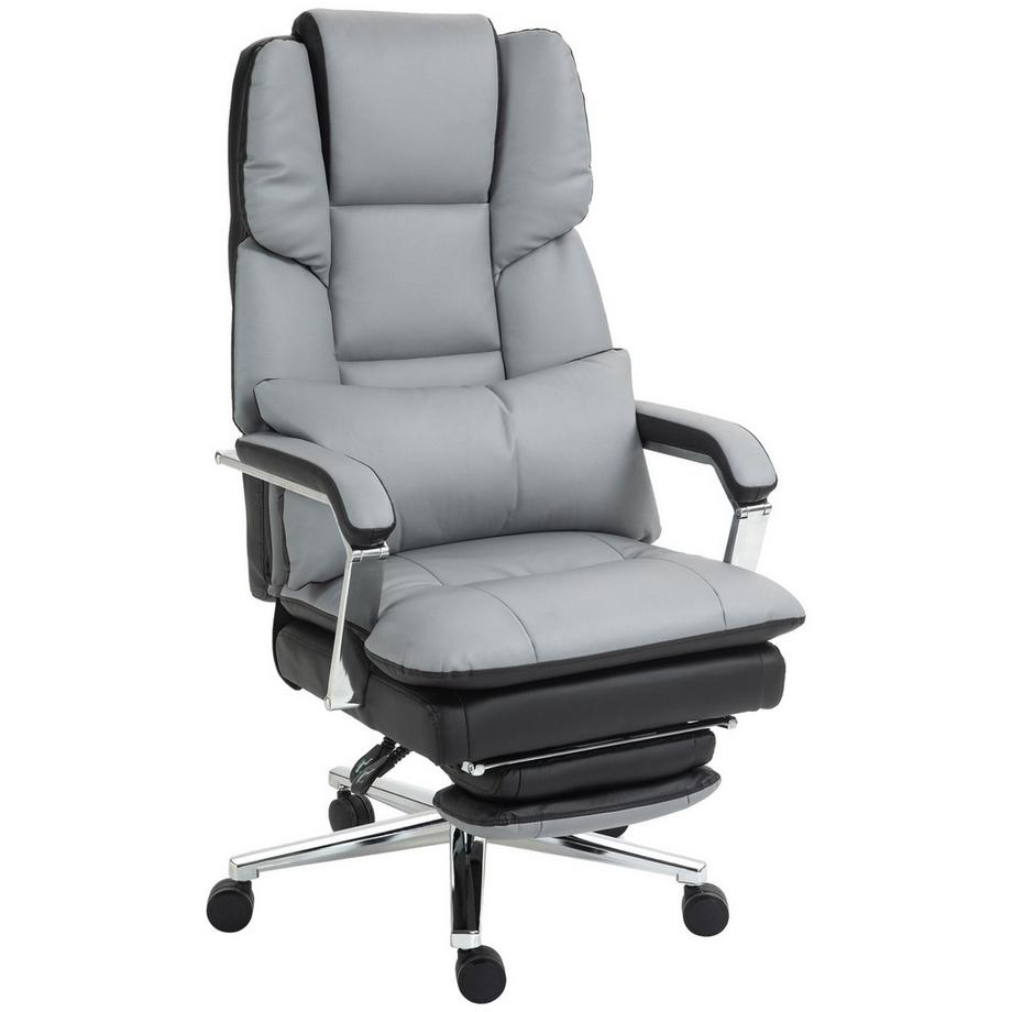 Northio Chaise de bureau avec fonction berçante, capacité de charge 120 kg, ergonomique, dossier inclinable à 160°, simili cuir, 63L x 71P x 123-129H cm, gris clair  