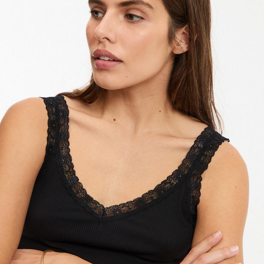 La Redoute Collections Top Scollo a V con Dettagli in Pizzo  