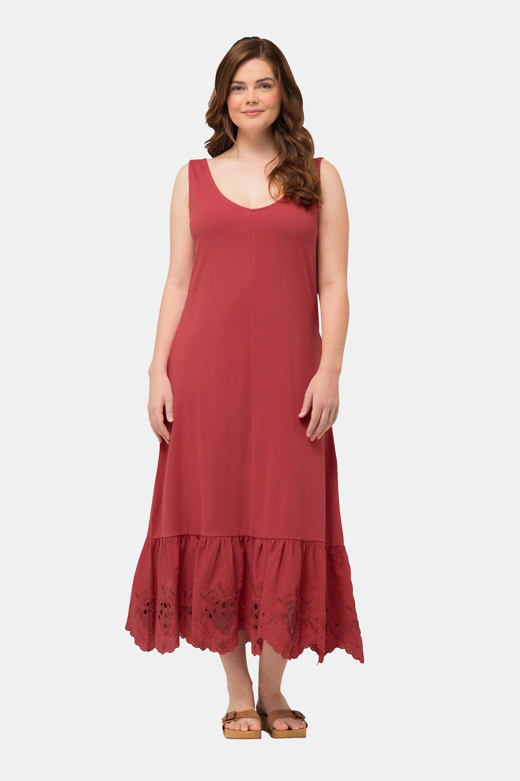 Ulla Popken  Robe maxi avec ligne A, décolleté rond, sans manches. Coton bio 